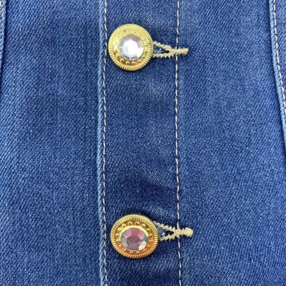 One Step Up Blue Denim Jacket with Rhineston Buttons Cotton Blend Girls Size 5/6